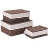 Kongming 3 pezzi Cestino Portaoggetti porta Coperchi e Fodera rimovibile, Scatole Portaoggetti impilabile Cesto Vimini Intrecciato per Camerette, Cassetti, Cucine, Bagno, Soggiorno (marrone scuro)