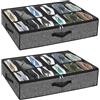Chiluxendo Set di 2 Organizer Scarpe Sottoletto con Coperchio Trasparente, Scatole Porta Scarpe Pieghevole in Tessuto, Portascarpe da Armadio con Manici e 12 Scomparti(Lino Nero, 74 × 60 × 14cm)