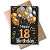 WBdesignz Biglietto di compleanno con busta, elegante biglietto di compleanno per 18 anni, con scritta Happy Birthday, colore nero e oro, 18 pezzi, formato A6