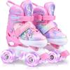 ERNAN Pattini a rotelle per bambini, 8 ruote luminose e 4 misure regolabili. Pattini a rotelle per bambini principianti, adatti per interni ed esterni (sirena rosa, M)