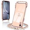Micoden Collana per cellulare compatibile con iPhone XR, ultra sottile, protezione per fotocamera a forma di cuore, design galvanico, TPU, silicone, con cordino da appendere, per iPhone XR, rosa