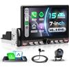 VECHTEL Tasti di Pianoforte 1 Din Autoradio 7'' IPS HD Schermo Tattile, 4G+64G Android 15 Carplay Android Auto Senza Fili, GPS Navigazione Bluetooth EQ FM/RDS, Wi-Fi Mirror Link USB/Type-C Telecamera