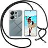 ISOI Cover con Cordino per Xiaomi Redmi Note 13 Pro 4G, Custodia Trasparente con Collana Tracolla Laccio Collo Ultra Sottile Morbido TPU Silicone Antiurto AntiGraffio Antiscivolo Case, Nero