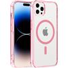 Coiwxmoi Custodia per iPhone 14 Pro Max Cover Compatibile con MagSafe, Custodia TPU Morbida Trasparente con Anello Magnetico, Anti-Impressioni Digitali Backcover, Anti-Scivolo Anti-Urto Case, Rosa
