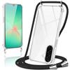 Coiwxmoi Cover per Samsung Galaxy A57 con Cordino 6,7,Trasparente Custodia con Laccio Tracolla Corda Catena Cinghia,Ultra Morbido Silicone TPU Antiurto Case per Samsung A57, Nero