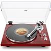 FEKTIK Giradischi Bluetooth con trasmissione a cinghia, uscita USB digitale, cartuccia magnetica, da vinile a MP3, AT-3600L, 33 o 45 giri/min, Rosso