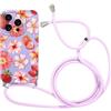 Foonary Cover con Cordino per iPhone 14 Pro, Custodia con Aesthetic Fiore Estivi Motivo Laccio Collana Tracolla, Silicone Necklace Regolabile Corda Phone Case per iPhone 14 Pro 6,1,Flower Cute Summer