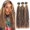 Tuheerst Curly Wave Human Hair Bundles P427 Highlight Brown Bundel Echthaar Human Hair Extensions Echthaar Tressen Double Weft Remy Hair 3 Bundle Total 300g 30 30 30 Inch