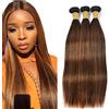 Tuheerst Straight Human Hair Bundles P430 Highlight Brown Bundel Echthaar Human Hair Extensions Echthaar Tressen Double Weft Remy Hair 3 Bundle Total 300g 30 30 30 Inch