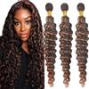 Tuheerst Deep Wave Human Hair Bundles P430 Highlight Brown Bundel Echthaar Human Hair Extensions Echthaar Tressen Double Weft Remy Hair 3 Bundle Total 300g 34 34 34 Inch