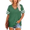 NARRAME T-Shirt Oversize da Donna con Scollo a V a Maniche Corte a Righe Causale Estivo Plus Floreale Verde Rosa XXX-Large 3XL 54-56