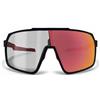Bertoni Occhiali Sportivi Ciclismo MTB Running per Uomo Donna Lente Ampia Antifog mod. GEMINI (Nero/Rosso Opaco - Lente Fotocromatica Specchiata Rossa)