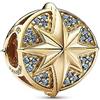 PANDORA Ciondolo Captain Marvel di Marvel a forma di stella placcato oro 14 k con cristallo blu chiaro di luna, blu reale e rosso salsa