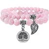 Farfume Braccialetti Chakra da donna - Bracciale con cristalli di pietre curative per donna Bracciale con pietre preziose naturali - Un set di braccialetti con doppia perla(Quarzo Rosa)