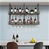 Porta Bottiglie Da Soffitto In Metallo Nero | Scaffale Per Vino Con Ganci Per Calici 90x30x40cm - 3