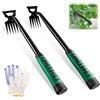 Klerbesh Set 2 Pezzi Estirpatore 5 e 6 Denti, Attrezzo da Giardino in Acciaio Inox, Strumento Manuale per Rimozione Erbacce con Guanti Protettivi, Utensile per Prato (2 PCS)