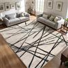 Leesentec Tappeto Salotto Moderno a Pelo Corto Antiscivolo Quadro Astratto Oriental Tappeto per Soggiorno,Camera Da Letto (Beige/A righe Nero, 200 x 300 cm)