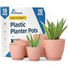 Lifemaster Set di 10 vasi in plastica con fori di drenaggio, leggeri, resistenti e salvaspazio, per interni ed esterni, versatili, design semplice e moderno, colore rosa