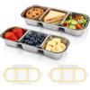XZMCAT 2 Pcs Lunch Box in Acciaio Inossidabile, Snackbox con 3 Scomparti, Contenitore per Snack a Prova di Perdite con Coperchio, Bento Box Bambini per Scuola, Viaggi e Uso Quotidiano (26×11×5 cm)