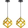 iDEGU 2 Pezzi Lampadario a Sospensione Moderno a Forma di Cubo Stile Geometrico E27 Lampada da Soffitto Vintage in Metallo Lampada a Sospensione per Camera da Letto Soggiorno Ristorante (Giallo)