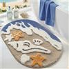 DEXI Tappeto Bagno Antiscivolo 54 x 86 cm, Tappetino Bagno Super Assorbente, Forma Ovale con Motivo Stelle Marine, Lavabile in Lavatrice, Decorazione Stile Marino per Doccia, Beige Navy