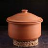 Swadeshi Blessings Fatto a mano Esclusiva gamma Kadai/Mud Handi/Mitti Ke Bartan/Clay Pot per cucinare e servire con coperchio (con specchio lucido) + supporto per foglie di palma (3 litri)