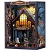 BATTREVO DIY Book Nook Kit- Decorazione fermalibri a forma di antico castello per Halloween, kit per angolo lettura in miniatura per casa delle bambole con luce LED, kit per angolo lettura per adulti
