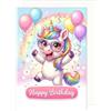 Edition Seidel Biglietto di auguri di compleanno premium con busta, biglietto di auguri, biglietto di compleanno, con testo in inglese, unicorno, arcobaleno, palloncini belli e colorati per bambini