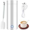 RUNQIN OUTDOOR Bollitore Acqua Calda Elettrico Viaggio Portatile Piccolo 400ml, Tazza Teiera 3 in 1 Scaldabagno Mini Acciaio Inox Spegnimento Automatico, Thermos Bianco per Tè Caffè Latte e Fast Food, 220V, 300W