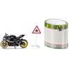 siku 1601, Moto Ducati Panigale 1299 con nastro adesivo e cartello stradale, Nero, Metallo e Plastica, Ruote in gomma