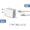 FORCE POWER LITE Force Power, alimentatore Power Delivery da 20W + cavo USB-C / Lightning rinforzato, bianco