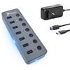 REAGLE HUB USB 3.1, HUB USB-A a 7 porte con interruttori, alimentazione 2A 24W, Reagle