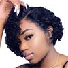 Usmato Parrucca Bob alla moda, Parrucche di capelli umani ricci afro-crespi, Parrucca di capelli umani brasiliani ricci corti neri per le donne Parrucca anteriore di capelli umani ricci afro crespi