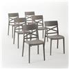 Idea New Garden Srl set di 6 sedie impilabili in polipropilene con fibra di vetro per esterni e giardino, bar e ristorante, cucina moderna - MARTINA - Tortora