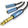 MillSO Cavo splitter da 6,35 mm a 3,5 mm, presa 2X da 3,5 mm a 1x jack distributore audio a 3 pin da 6,35 mm Adattatore a Y con contatti dorati e custodia in metallo per altoparlanti e cuffie - 30 cm