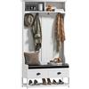 HOMCOM Appendiabiti con Ganci, Appendiabiti con Panca, per Ingresso, Corridoio, Metallo, MDF, Bianco+Grigio