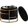 HOMCOM Pouf con Spazio di Archiviazione, Pouf Imbottito, Telaio in Metallo, Dorato, Nero | Aosom Italy