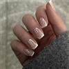 Nymora Unghie Adesive Extra Corte, 24 Pezzi Unghie French Tip Corte, Unghie Artificiali con Colla per Donne, Naild Doonails Softgel Naturale Bianco French Fake Nails, Spitzen Unghie Squoval Nude