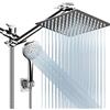 PinWin Soffione doccia combinato, soffione doccia a pioggia ad alta pressione da 27,3 cm con braccio di estensione regolabile da 27,9 cm e 5 impostazioni, potente spray contro acqua a bassa pressione con