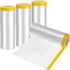 QWORK® 4 Rotoli pellicola di copertura antipolvere, 2.4 m x 20 m telo plastica mascheratura con nastro autoadesivo, per verniciatura, decorazione, rivestimento di mobili