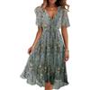 Onsoyours Donna Estivo Abito Chiffon Scollo A V Cocktail Vestito Elegante al Ginocchio Sera Abiti Floreale Stampa Maniche Corte A Linea Vestiti da Cerimonia Festa Casual A11 Verde S