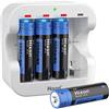Hixon batteria AA al litio con caricabatterie, batteria ricaricabile AA ad alta capacità 3500mWh, costante 1.5V batteria ricaricabile aa (batteria 4AA+caricabatterie)