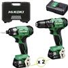 HIKOKI KIT KC12HKDA2 Trapano Avvitatore con Percussione + Avvitatore ad Impulsi, 12V. + Caricabatterie + 2 Batterie (12V-2,5Ah)