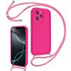 Coalbooliy Cover per iPhone 16 Pro Max 6,9 con Cordino per Cellulare, Custodia Silicone con Regolabile Collana Sottile Morbida Case Protezione della fotocamera Antiurto con Necklace, Rosa Rossa