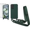 CaseLover Cover per Samsung Galaxy A53 5G con Cordino, Custodia con Laccio Collana Regolabile Morbida TPU Silicone Case con 2 Pezzi Vetro Temperato AntiGraffio Antiurto Protettiva Cover, Verde Scuro