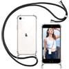 ISOI - Cover con Cordino compatibile con iPhone 7/8/iPhone SE 2020/2022, Regolabile Collana Tracolla Laccio Collo, Trasparente Custodia in Silicone TPU Morbido con Paraurti Airbag Antiurto - Nero