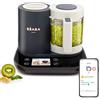BÉABA BabycookSmart, Cuoci Pappa con Nesso per Bambini, Bilancia, Ciotolainvetro, Cestino Acciaio InoX, Amplia Capacità 2.25 L, Cottura Vapore, Schermo Tattile - Applicazione Dedicata, Antracite