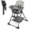 kk Kinderkraft Kinderkraft FOLDEE Seggiolone Pappa, Portatile, Sedia bambini da tavolo, Pieghevole in dimensioni compatte, Schienale e poggiapiedi regolabile, con Vassoio e Cestello, Facile da pulire, Grigio