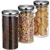Relaxdays Tris di Barattoli per Conserve, 1,3 l, Set da 3, Ermetico, Coperchio in Acciaio Inox, Riso & Tè, Trasparente