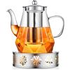 STNTUS INNOVATIONS Teiera con Scalda, STNTUS Teiera in Vetro con Infusore 1,2 l, Teiere con Filtro Acciaio Inox, di Tè e Caffè